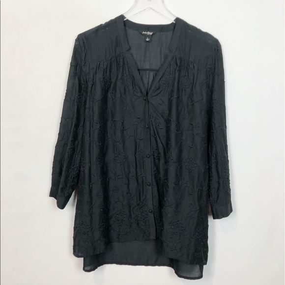 Lucky Brand Black Embroidered Cotton Tunic Large - Picture 1 of 8